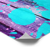 パープル、ブルー、ティール(緑がかった色)ウッドプランクス&絵を描(ばちゃばちゃ)跳ねる ポスター (角)