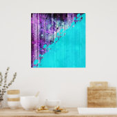 パープル、ブルー、ティール(緑がかった色)ウッドプランクス&絵を描(ばちゃばちゃ)跳ねる ポスター (キッチン)