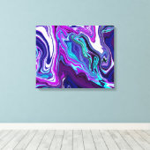 パープル、ブルー、ティール（緑がかった色）抽象芸術アーモダント キャンバスプリント (インサイチュ (ウッドフロア))