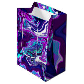 パープル、ブルー、ティール（緑がかった色）抽象芸術大理石アート ミディアムペーパーバッグ (正面アングル)