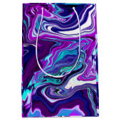 パープル、ブルー、ティール（緑がかった色）抽象芸術大理石アート ミディアムペーパーバッグ (正面)