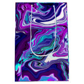 パープル、ブルー、ティール（緑がかった色）抽象芸術大理石アート ミディアムペーパーバッグ (裏面)