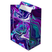 パープル、ブルー、ティール（緑がかった色）抽象芸術大理石アート ミディアムペーパーバッグ (裏面アングル)