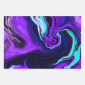 パープル、ブルー、ティール（緑がかった色）抽象芸術大理石アート ラッピングペーパーシート (正面3)