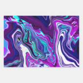 パープル、ブルー、ティール（緑がかった色）抽象芸術大理石アート ラッピングペーパーシート (正面)