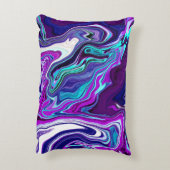 パープル、ブルー、ティール(緑がかった色)抽象芸術流体アート アクセントクッション (裏面(縦))