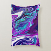パープル、ブルー、ティール(緑がかった色)抽象芸術流体アート アクセントクッション (正面(垂直))