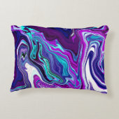 パープル、ブルー、ティール(緑がかった色)抽象芸術流体アート アクセントクッション (裏面)