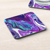 パープル、ブルー、ティール(緑がかった色)抽象芸術流体アート コースター (左側)
