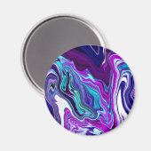 パープル、ブルー、ティール（緑がかった色）抽象芸術流体アート マグネット (正面/裏面)