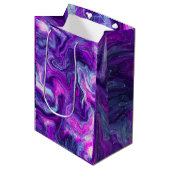 パープル、ブルー、ピンクの大理石の流体アート誕生日 ミディアムペーパーバッグ (正面アングル)