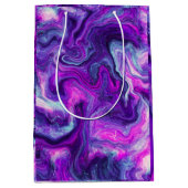 パープル、ブルー、ピンクの大理石の流体アート誕生日 ミディアムペーパーバッグ (正面)