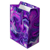 パープル、ブルー、ピンクの大理石の流体アート誕生日 ミディアムペーパーバッグ (裏面アングル)