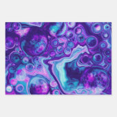 パープル、ブルー、ピンクの大理石の流体アート誕生日 ラッピングペーパーシート (正面2)