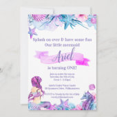 パープル、ブルー、ピンクマーメイド誕生日招待状 招待状 (正面)