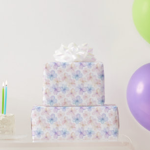 パープル ブルー ピンク ガーリー フラワー 誕生日 ラッピングペーパー