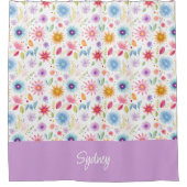 パープル ブルー ピンク ボヘミア ワイルドフラワー オーダーメイド シャワーカーテン (正面)