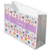 パープル ブルー ピンク ボヘミア ワイルドフラワー オーダーメイド ラージペーパーバッグ (正面アングル)