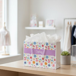 パープル ブルー ピンク ボヘミア ワイルドフラワー オーダーメイド ラージペーパーバッグ