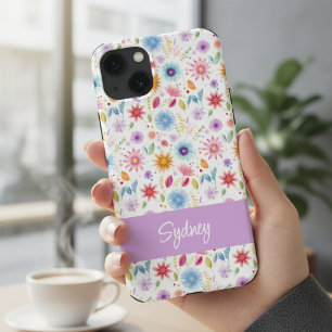 パープル ブルー ピンク ボホ フラワー 完全オーダーメイド iPhone 13ケース