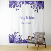 パープル ブルー フローラル フォリアージ ウェディング フォト バックドロップ タペストリー (インサイチュ)