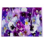 パープル ブルー ホワイト パンジー 花の花の誕生日 ラージペーパーバッグ (正面)