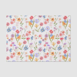 パープル ブルー レッド ウィルドフラワー 水彩画 薄葉紙