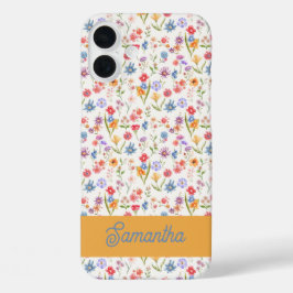 パープル ブルー レッド 水彩モノグラム 名前 iPhone 16 PLUSケース