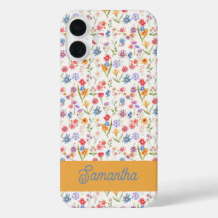 パープル ブルー レッド 水彩モノグラム 名前 iPhone 16 PLUSケース