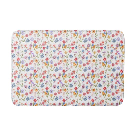 パープル ブルー レッド 水彩野の花 バスマット (正面)