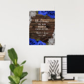 パープル ブルー 花柄 ローズ ラスティック ウッドレース ウェディング ポスター (ホームオフィス)