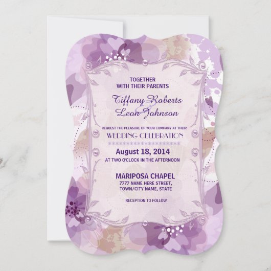 パープル ブロッサムス フラワーの結婚式招待状 招待状 (正面)
