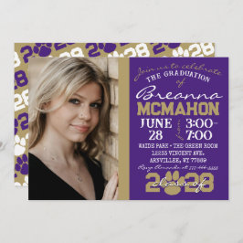 パープル&ブロンズポープリント卒業写真 招待状