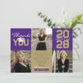 パープル&ブロンズ金ゴールド3写真卒業ありがとう 招待状 (スタンド正面)