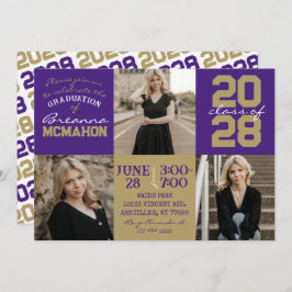 パープル&ブロンズ金ゴールド3写真卒業招待状 招待状