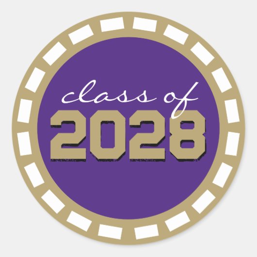 パープル & ブロンズ ゴールド フィルムストリップ 卒業 ラウンドシール (正面)