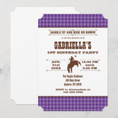 パープル プライド カウボーイ ロデオ 誕生日 招待状 (正面/裏面)