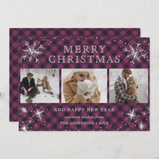 パープル プライド スノーフレーク フォト コラージュ シーズンカード (正面/裏面)