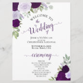 パープル&プラムフローラダウンロード可能結婚式 プログラム (正面)