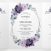 パープル プラム シルバー フローラル ブルームズ ジオメトリック ウェディング 三つ折り案内状 (内部中)
