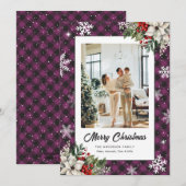 パープル プリント柄の植物写真 クリスマスカード (正面/裏面)