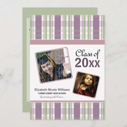 パープル·プレイ名門私立校風のド·カスタム卒業発表 招待状 (正面/裏面)