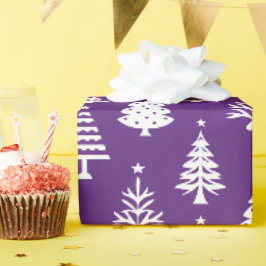パープル&ホワイトのクリスマスツリーデザイン ラッピングペーパー