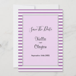 パープル/ホワイトのストライプのフレーム入り ウェディング セーブ・ザ・デート