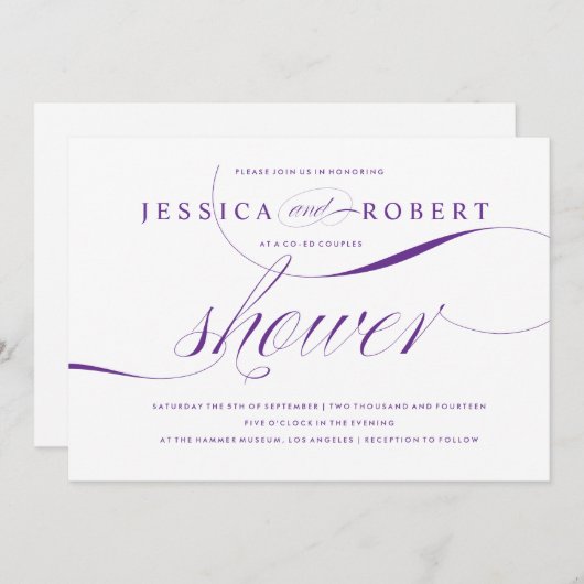 パープル&ホワイトエレガントカップルシャワー招待状 招待状 (正面/裏面)