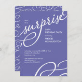 パープル&ホワイトエレガントサプライズ誕生日パーティー 招待状 (正面/裏面)