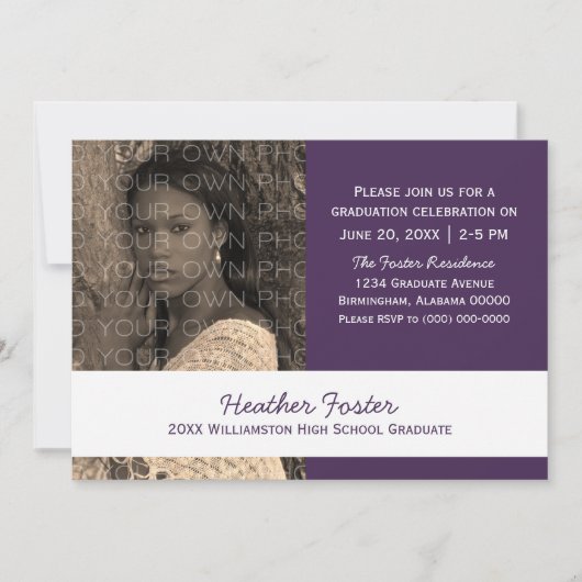 パープル/ホワイトスクールカラーブロックグラード招待状 招待状 (正面)
