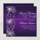 パープル&ホワイトスノーフレークスウィート16誕生日招待状 招待状 (正面/裏面)