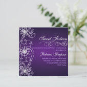パープル&ホワイトスノーフレークスウィート16誕生日招待状 招待状 (スタンド正面)