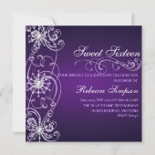 パープル&ホワイトスノーフレークスウィート16誕生日招待状 招待状 (正面)